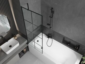 MEXEN/S - Vega obdĺžniková vaňa 170 x 70 cm s panelom + vaňová zástena 70, čierna vzor 550117077X9507007077
