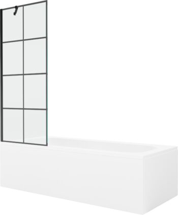 MEXEN/S - Vega obdĺžniková vaňa 170 x 70 cm s panelom + vaňová zástena 70, čierna vzor 550117077X9507007077