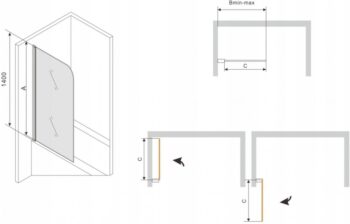 MEXEN/S - Vega obdĺžniková vaňa 170 x 70 cm s panelom + vaňová zástena 80, čierna vzor fix 550117070X9308007077