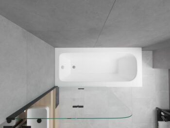 MEXEN/S - Vega obdĺžniková vaňa 170 x 70 cm s panelom + vaňová zástena 80, transparent, čierna 550117070X9008027000