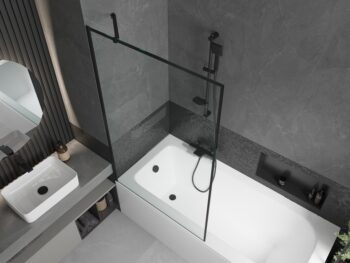 MEXEN/S - Vega obdĺžniková vaňa 180 x 80 cm s panelom + vaňová zástena 100, čierna vzor 550118080X9510007070