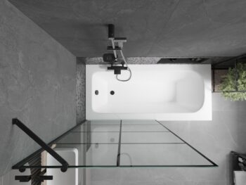 MEXEN/S - Vega obdĺžniková vaňa 180 x 80 cm s panelom + vaňová zástena 100, čierna vzor 550118080X9510007077