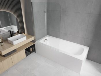 MEXEN/S - Vega obdĺžniková vaňa 180 x 80 cm s panelom + vaňová zástena 100, transparent, chróm 550118080X9010020100