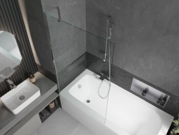 MEXEN/S - Vega obdĺžniková vaňa 180 x 80 cm s panelom + vaňová zástena 100, transparent, chróm 550118080X9510000001