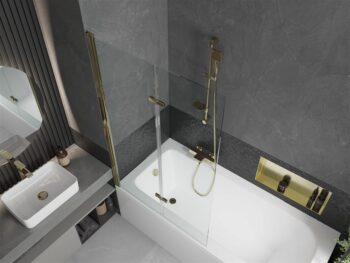 MEXEN/S - Vega obdĺžniková vaňa 180 x 80 cm s panelom + vaňová zástena 100, transparent, zlatá 550118080X9210025000