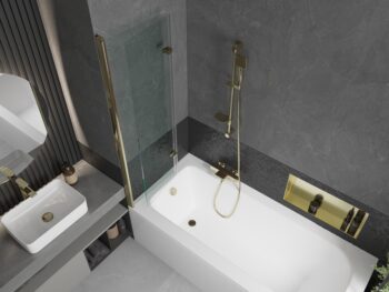 MEXEN/S - Vega obdĺžniková vaňa 180 x 80 cm s panelom + vaňová zástena 100, transparent, zlatá 550118080X9210025000
