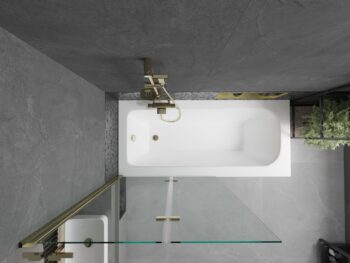MEXEN/S - Vega obdĺžniková vaňa 180 x 80 cm s panelom + vaňová zástena 100, transparent, zlatá 550118080X9210025000