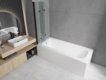 MEXEN/S - Vega obdĺžniková vaňa 180 x 80 cm s panelom + vaňová zástena 120, transparent, čierna 550118080X9012037000