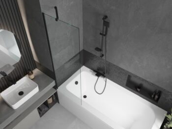 MEXEN/S - Vega obdĺžniková vaňa 180 x 80 cm s panelom + vaňová zástena 60, transparent, čierna 550118080X9506000070