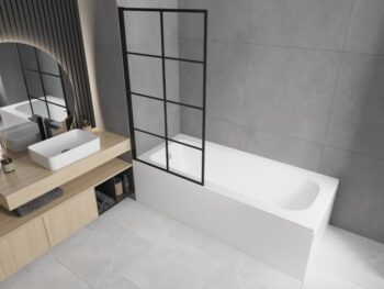 MEXEN/S - Vega obdĺžniková vaňa 180 x 80 cm s panelom + vaňová zástena 80, čierna vzor 550118080X9308017077