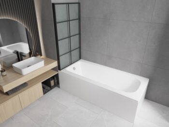 MEXEN/S - Vega obdĺžniková vaňa 180 x 80 cm s panelom + vaňová zástena 80, čierna vzor 550118080X9308017077