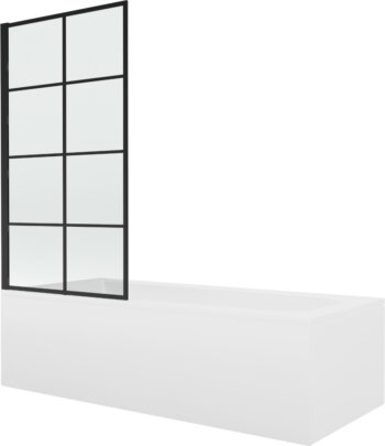 MEXEN/S - Vega obdĺžniková vaňa 180 x 80 cm s panelom + vaňová zástena 80, čierna vzor 550118080X9308017077