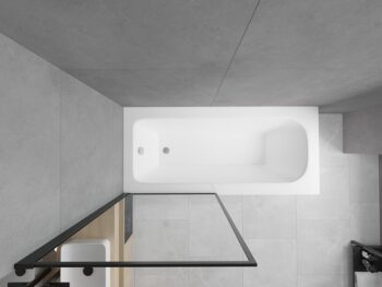 MEXEN/S - Vega obdĺžniková vaňa 180 x 80 cm s panelom + vaňová zástena 80, čierna vzor fix 550118080X9308007070
