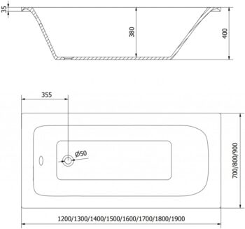 MEXEN/S - Vega obdĺžniková vaňa 180 x 80 cm s panelom + vaňová zástena 80, transparent, čierna 550118080X9008027000