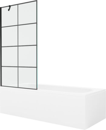 MEXEN/S - Vega obdĺžniková vaňa 180 x 80 cm s panelom + vaňová zástena 90, čierna vzor 550118080X9509007077