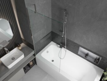 MEXEN/S - Vega obdĺžniková vaňa 180 x 80 cm s panelom + vaňová zástena 90, transparent, chróm 550118080X9509000001