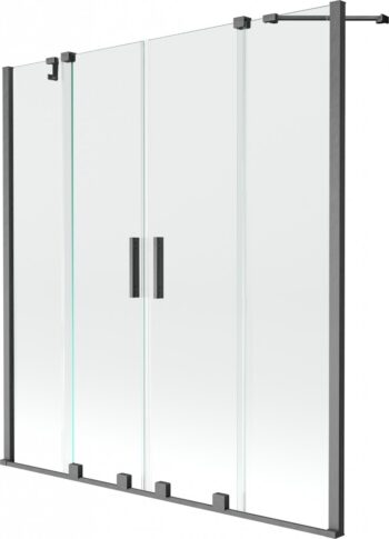 MEXEN/S - Velar Duo Dvojkrídlová posuvná vaňová zástena 160 x 150, transparent, šedá kartáčovaná 896-160-000-02-66