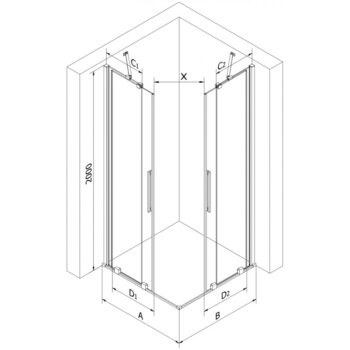 MEXEN/S - Velar Duo sprchovací kút, posuvné dvere 100 x 90, transparent, nikel kartáčovaný 871-100-090-02-97