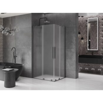 MEXEN/S - Velar Duo sprchovací kút, posuvné dvere 90 x 80, dekor, grafit metal 871-090-080-32-95