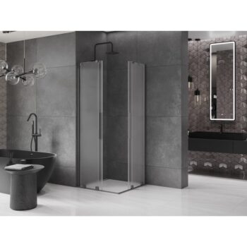 MEXEN/S - Velar Duo sprchovací kút, posuvné dvere 90 x 90, dekor, grafit metal 871-090-090-32-95