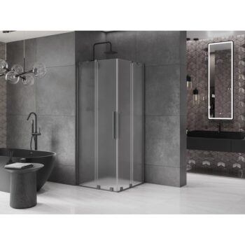MEXEN/S - Velar Duo sprchovací kút, posuvné dvere 90 x 90, dekor, grafit metal 871-090-090-32-95