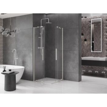 MEXEN/S - Velar Duo sprchovací kút, posuvné dvere 90 x 90, transparent, nikel kartáčovaný 871-090-090-02-97
