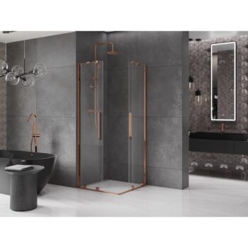MEXEN/S - Velar Duo štvorcový sprchovací kút 100 x 100, transparent, ružové zlato 871-100-100-02-60