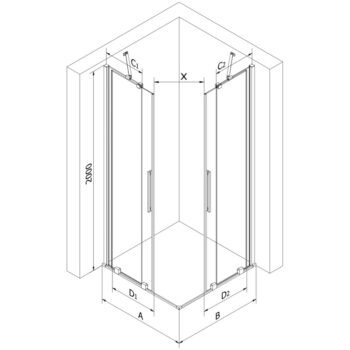 MEXEN/S - Velar Duo štvorcový sprchovací kút 100 x 100, transparent, šedá kartáčovaná 871-100-100-02-66
