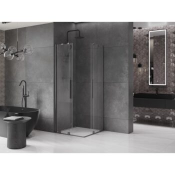 MEXEN/S - Velar Duo štvorcový sprchovací kút 100 x 100, transparent, šedá kartáčovaná 871-100-100-02-66
