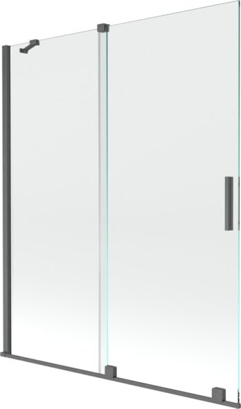 MEXEN/S - Velar Dvojkrídlová posuvná vaňová zástena 140 x 150, transparent, šedá kartáčovaná 896-140-000-01-66