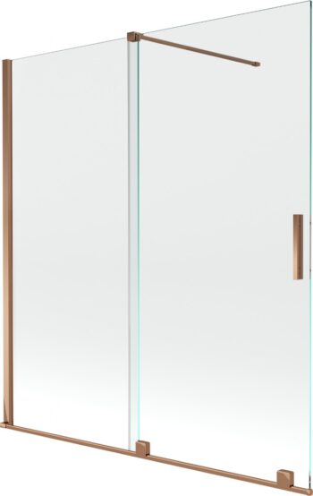 MEXEN/S - Velar Dvojkrídlová posuvná vaňová zástena 150 x 150, transparent, růžové zlato 896-150-000-01-60