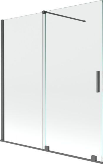 MEXEN/S - Velar Dvojkrídlová posuvná vaňová zástena 150 x 150, transparent, šedá kartáčovaná 896-150-000-01-66