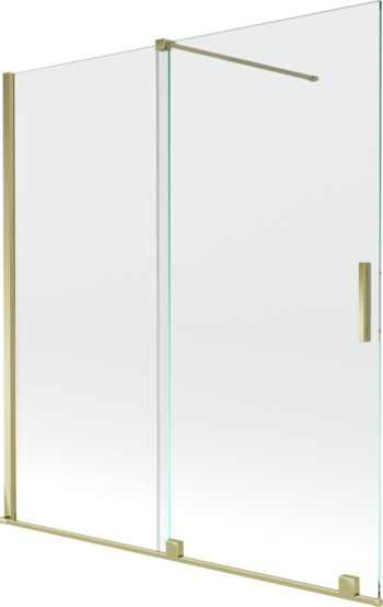 MEXEN/S - Velar Dvojkrídlová posuvná vaňová zástena 150 x 150, transparent, zlatá 896-150-000-01-50