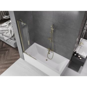 MEXEN/S - Velar Dvojkrídlová posuvná vaňová zástena 75 x 150, transparent, zlatá 896-075-000-01-50