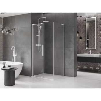 MEXEN/S - Velar L sprchovací kút, posuvné dvere 100 x 75, transparent, biela 871-100-075-03-20
