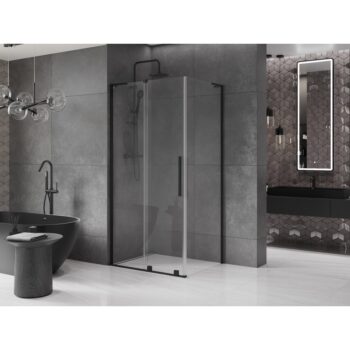 MEXEN/S - Velar L sprchovací kút, posuvné dvere 100 x 75, transparent, čierna 871-100-075-03-70