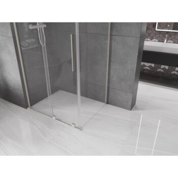 MEXEN/S - Velar L sprchovací kút, posuvné dvere 100 x 75, transparent, nikel kartáčovaný 871-100-075-03-97