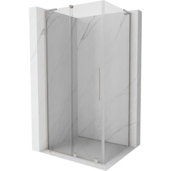 MEXEN/S - Velar L sprchovací kút, posuvné dvere 100 x 75, transparent, nikel kartáčovaný 871-100-075-03-97