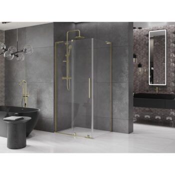 MEXEN/S - Velar L sprchovací kút, posuvné dvere 100 x 75, transparent, zlato 871-100-075-03-50