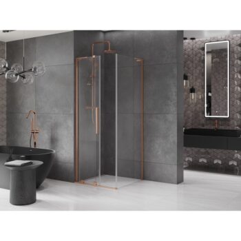 MEXEN/S - Velar L sprchovací kút, posuvné dvere 110 x 110, transparent, meď kartáčovaná 871-110-110-03-65
