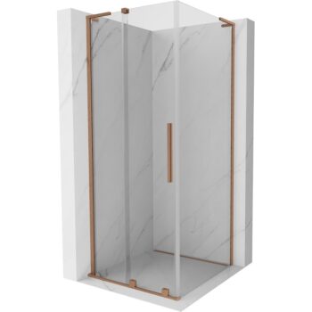 MEXEN/S - Velar L sprchovací kút, posuvné dvere 110 x 110, transparent, meď kartáčovaná 871-110-110-03-65