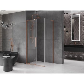 MEXEN/S - Velar L sprchovací kút, posuvné dvere 120 x 110, transparent, meď kartáčovaná 871-120-110-03-65
