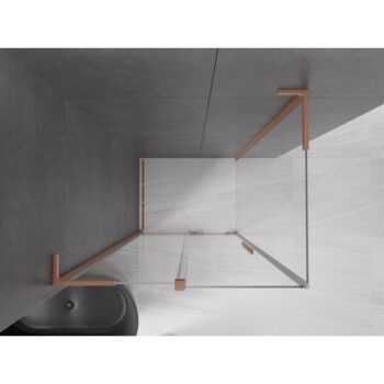 MEXEN/S - Velar L sprchovací kút, posuvné dvere 120 x 110, transparent, meď kartáčovaná 871-120-110-03-65