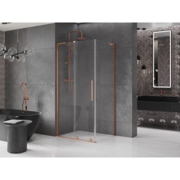 MEXEN/S - Velar L sprchovací kút, posuvné dvere 90 x 110, transparent, meď kartáčovaná 871-090-110-03-65