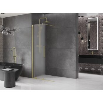 MEXEN/S - Velar Sprchová zástena posuvná Walk-in 70 x 200, dekor 8 mm, zlato kefovaná 871-070-000-33-55