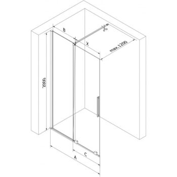 MEXEN/S - Velar Sprchová zástena posuvná Walk-in 70 x 200, grafit 8 mm, čierna 871-070-000-43-70