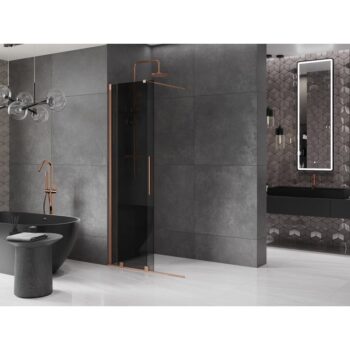 MEXEN/S - Velar Sprchová zástena posuvná Walk-in 70 x 200, grafit 8 mm, meď kartáčovaná 871-070-000-43-65