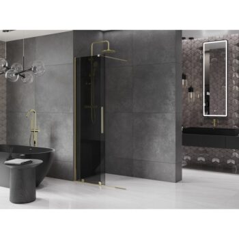 MEXEN/S - Velar Sprchová zástena posuvná Walk-in 70 x 200, grafit 8 mm, zlato 871-070-000-43-50