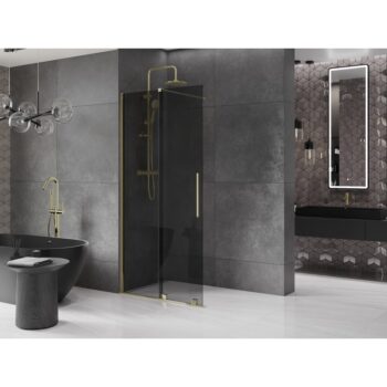 MEXEN/S - Velar Sprchová zástena posuvná Walk-in 70 x 200, grafit 8 mm, zlato 871-070-000-43-50