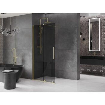 MEXEN/S - Velar Sprchová zástena posuvná Walk-in 70 x 200, grafit 8 mm, zlato kefovaná 871-070-000-43-55